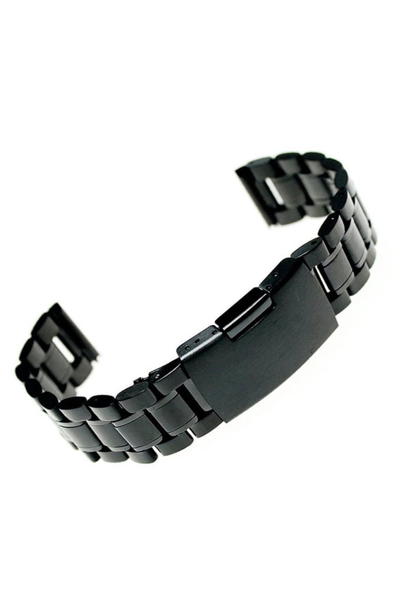 Black Stainless Steel Watch Band with Link Design and Easy Release Deployment Clasp for Men and Women