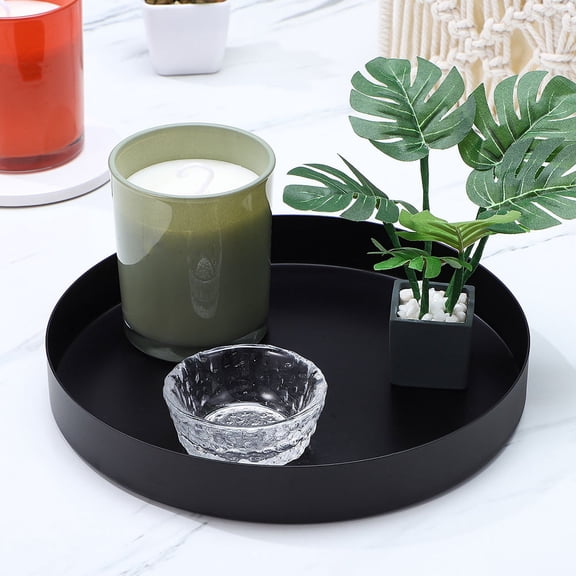 BESTYASH Black Stainless Steel Round Decorative Tray for Kitchen Jewelry Storage and Serving