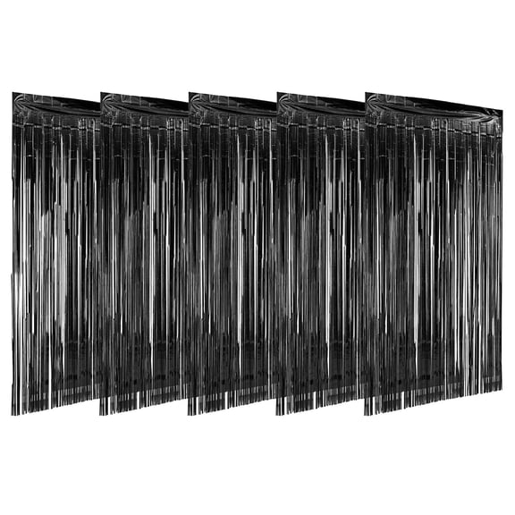 BESTYASH Black Tinsel Fringe Curtains Decorations for Party Backdrop and Festive Decor 5pcs Plastic
