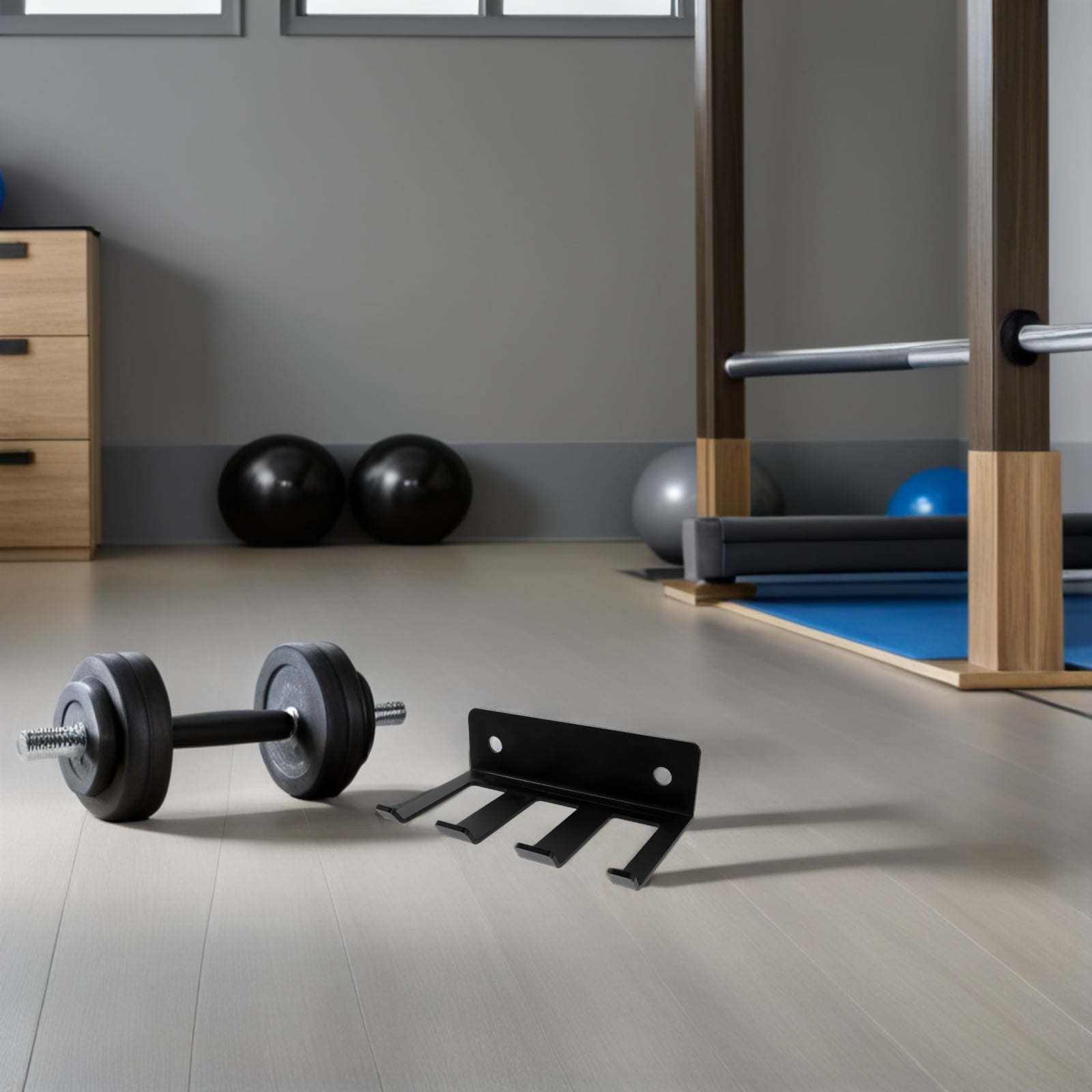 BESTYASH Black Wall-Mounted Barbell Storage Rack with Numbered Squat Hooks for Efficient and Organized Home Gym Setup
