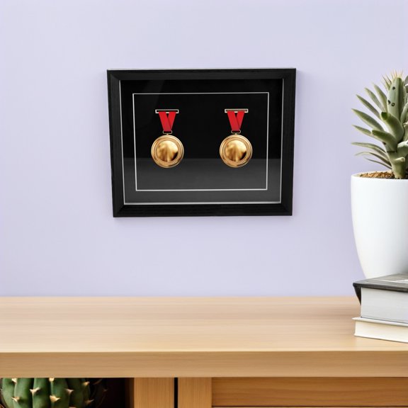 BESTYASH Black Wooden Medal Display Case Wall Mounted Shadow Box for Badge Storage and Award Display