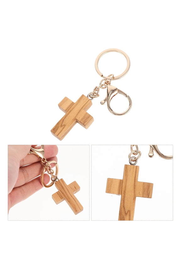 Blessed Keychain Cross Keyring Khaki 1Pcs Key Organizer for School Crafts Church Carnival