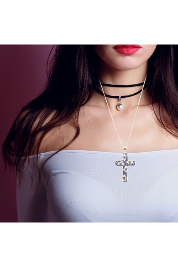 Blue Evil Eye Necklace with Cross Pendant Durable Neck Chain Gift for DIY Use 16.5 Inch
