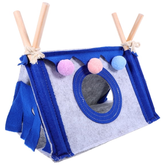 BESTYASH Blue Guinea Pig House with Felt and Wood Small Pet Hideout Removable Washable Bed
