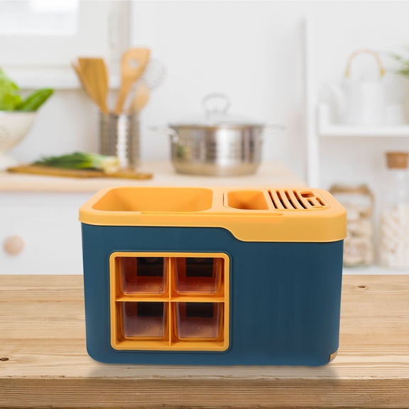 BESTYASH Blue Plastic Condiment Storage Rack for Kitchen with Organized Seasoning Holder
