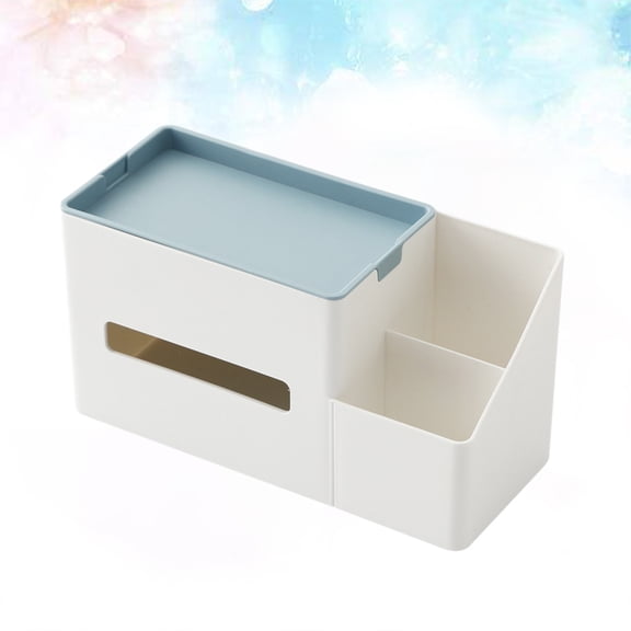 BESTYASH Blue Plastic Tissue Box with Cover for Home Desktop Organizer and Tissue Paper Holder