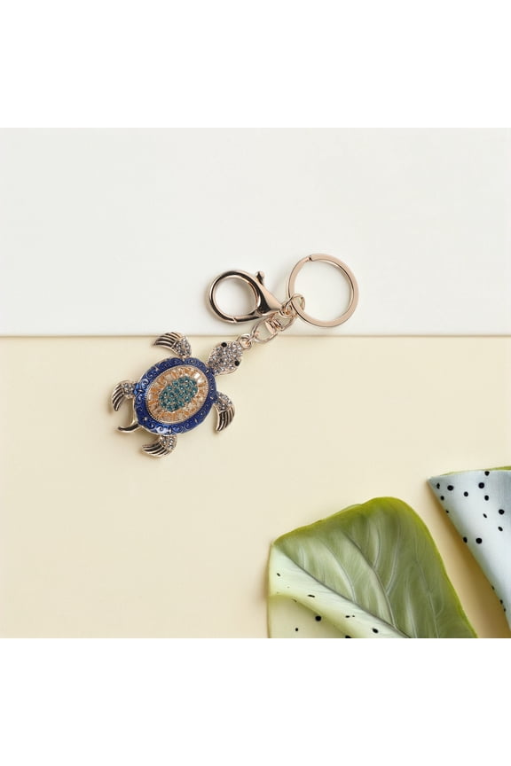 Blue Rhinestone Turtle Keychain Alloy Bag Charm Animal Keyring Pendant