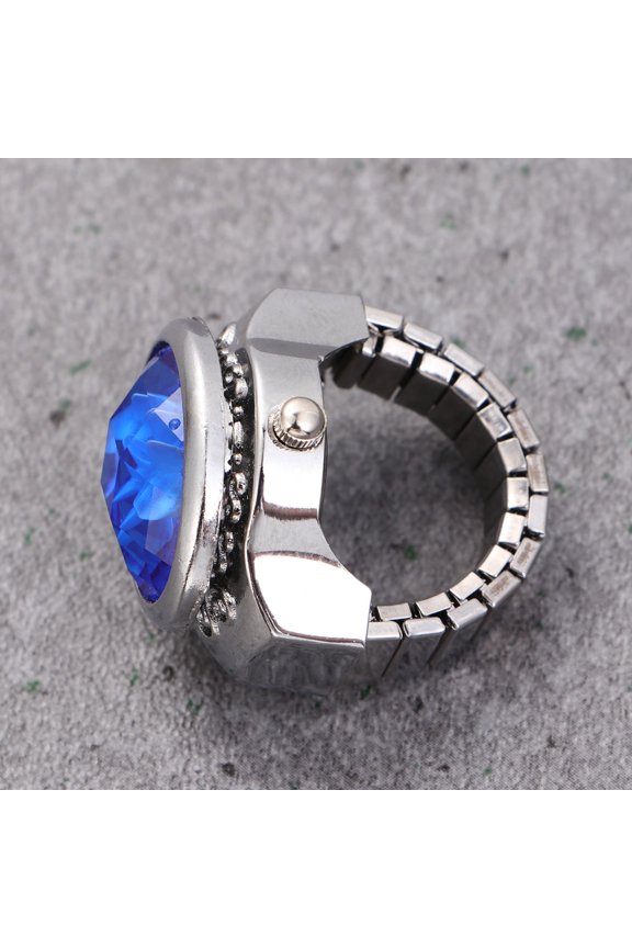 Blue WatchShaped Ring with Quartz for Time Watching Fashionable Unisex Alloy Mini Ring Size Adjustable