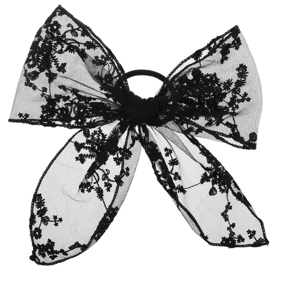 BESTYASH Lace Bow Hair Tie Black Elegant Embroidered Soft Fabric for Weddings Parties