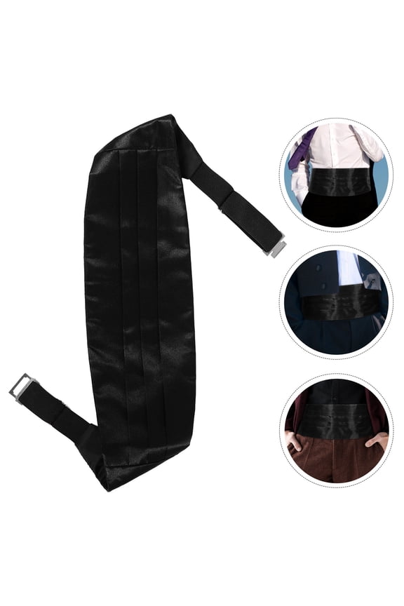 Pretied Satin Cummerbund with Bow Tie Set Elegant Black Tuxedo Accessory