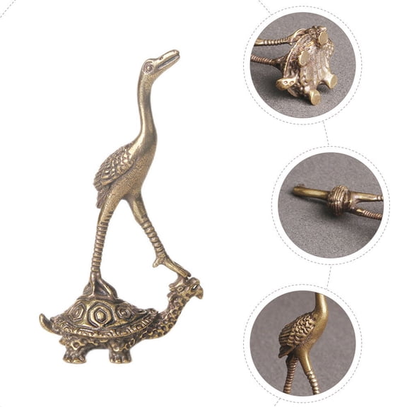 BESTYASH Brass Turtle Crane Figurine Golden Decor for Adults 1Pack