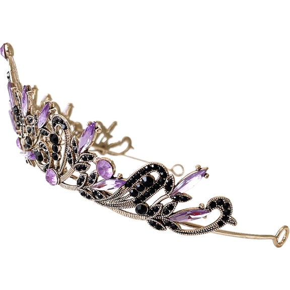 BESTYASH Purple Rhinestones Wedding Tiara Headband Bridal Crown with Black Crystal Accents
