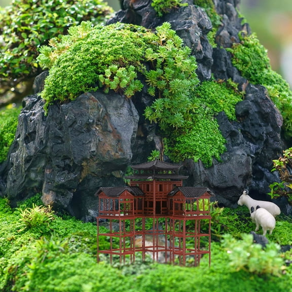 BESTYASH Brown Plastic Ancient Chinese Pavilion Sculpture for Zen Garden and Aquarium Decor