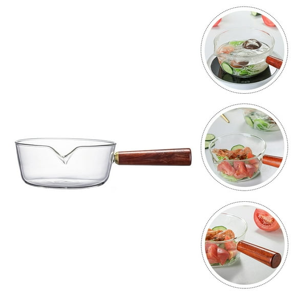 BESTYASH Brown Glass Pot with Wooden Handle for Easy Cooking, Storage & Pouring, Design, 1 Piece
