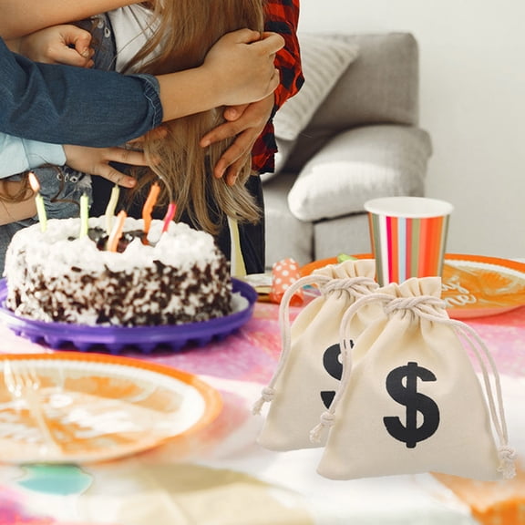 BESTYASH Canvas Drawstring Bags for Storage Multi Favor Bag with Sign Design 12pcs