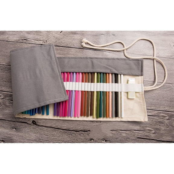 BESTYASH Canvas Pencil Roll Wrap Dark Grey Portable Pencil Holder with 36 Slots for Pens Markers