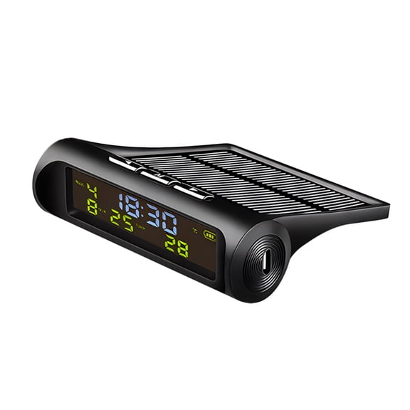 BESTYASH Solar Powered Car Digital Thermometer and Clock Black Dashboard Temperature Meter Vehicle Accessory
