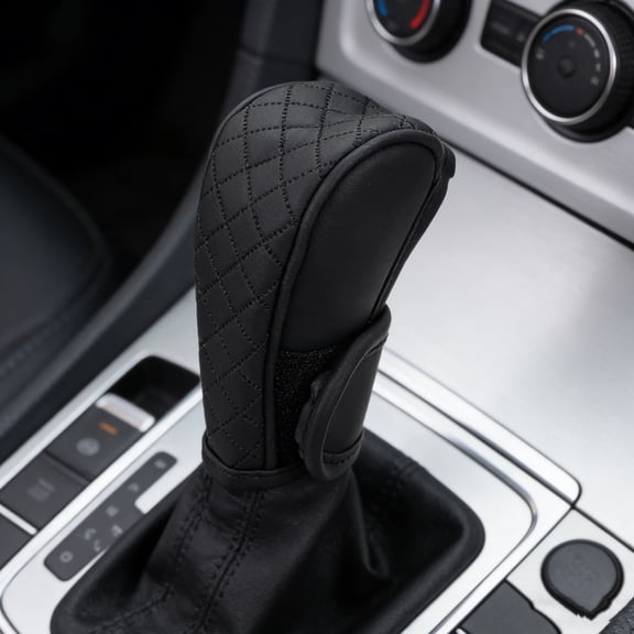 BESTYASH Car Gear Shift Protector Black Anti Slip Cover with Easy Install Hook and Loop