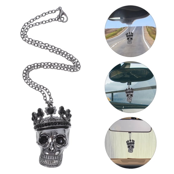 BESTYASH Car Hanging Decoration Crown Skull Design Zinc Alloy Black 1Set Interior Enhancement