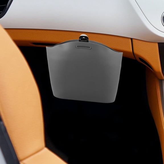 BESTYASH Car Storage Bag Hanging Grey Silicone Trash Can for Car Rv and Boat Use