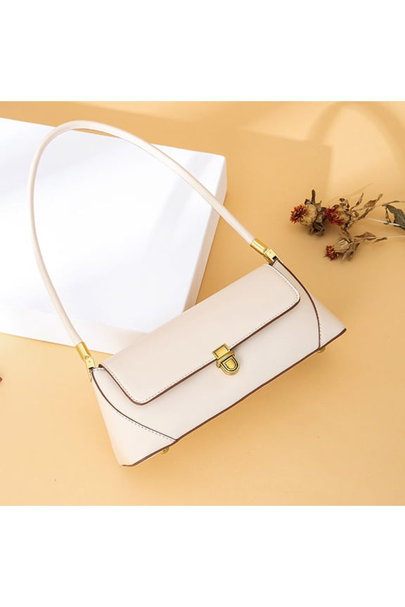 Casual White PU Lady Shoulder Bag with Button Closure for Secure Storage Use