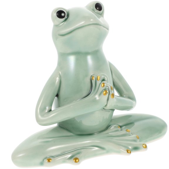 BESTYASH Ceramic Frog Tea Pet Light Green Yoga Figurine for Home and Office Table Decor