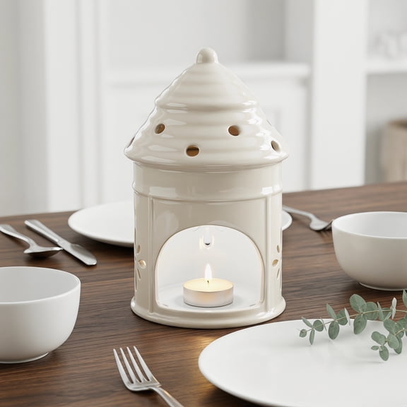 BESTYASH Ceramic Candle Holder White Artistic Tower Design for Home Decor