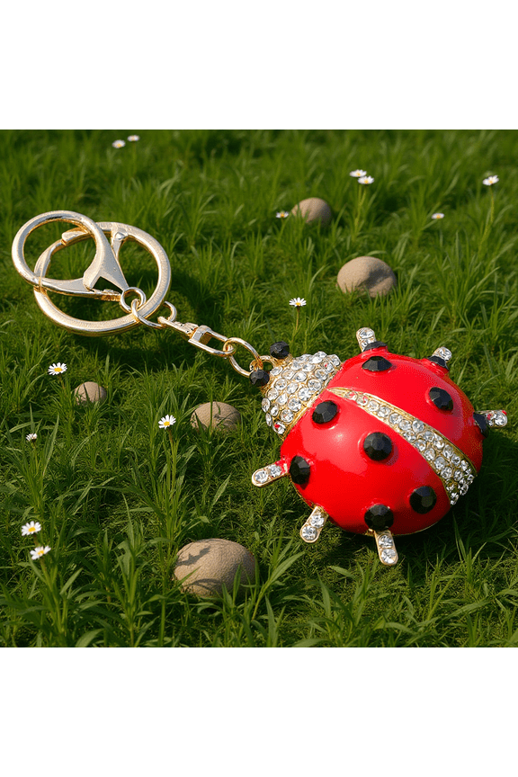 Chic Red Ladybug Decor Keyring with Sparkling Rhinestones for Keys and Bags