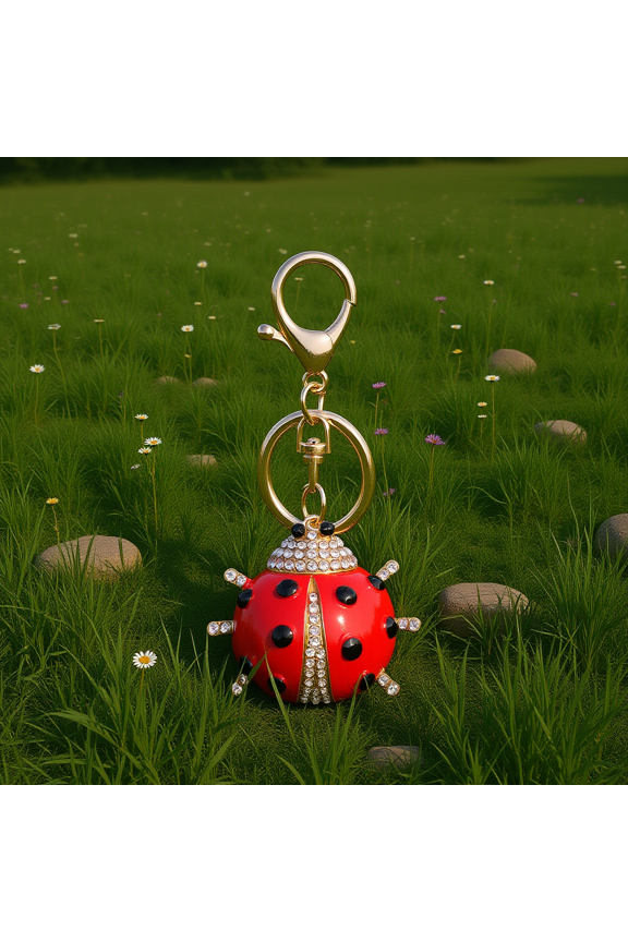 Chic Red Ladybug Key Chain with Rhinestone Charm for Purse and Backpack