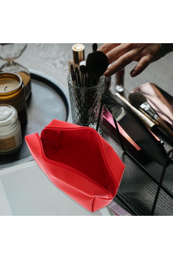 Red Shiny Stitching Toiletry Bag Portable Travel Cosmetics Pouch with Zipper