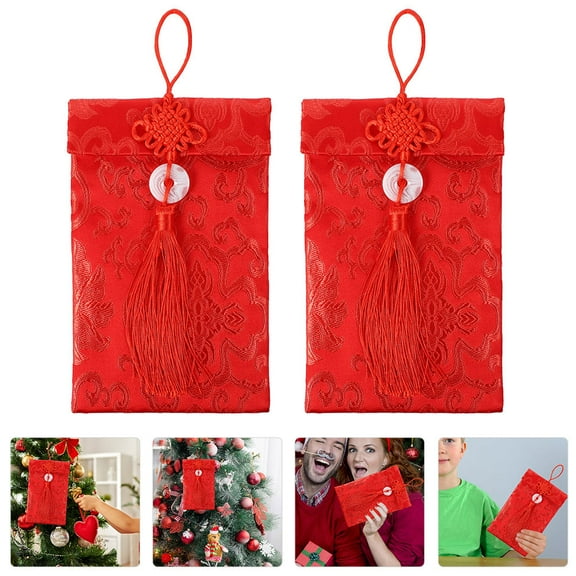 BESTYASH Chinese New Year Red Money Envelopes 2-Pack Brocade Silk Red Pockets for Lunar New Year Traditions and Festive Giving