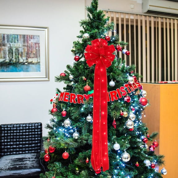 BESTYASH Christmas Bow Decoration Red Plastic Pendant LED Hanging Ornament for Xmas Parties