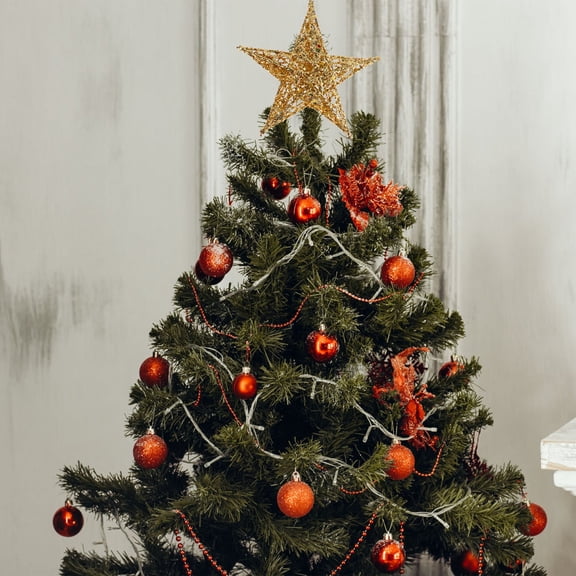 BESTYASH Christmas Tree Topper Golden Sparkling Star with Cone Holder for Easy Decoration Use