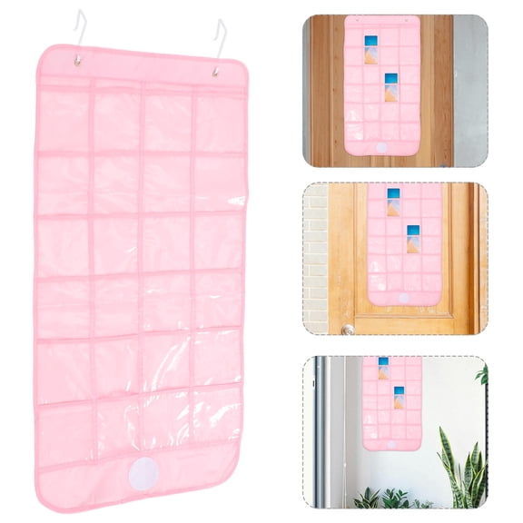 BESTYASH Oxford Cloth Hanging Storage Bag for Classroom Phones Calculators with Transparent Pockets Pink