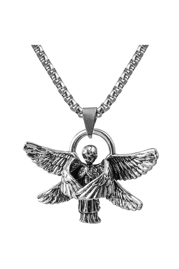 Dark Grey Alloy Clavicle Chain Necklace with Wing Pendant, 1 Piece, Stylish Accessory for Business Meetings