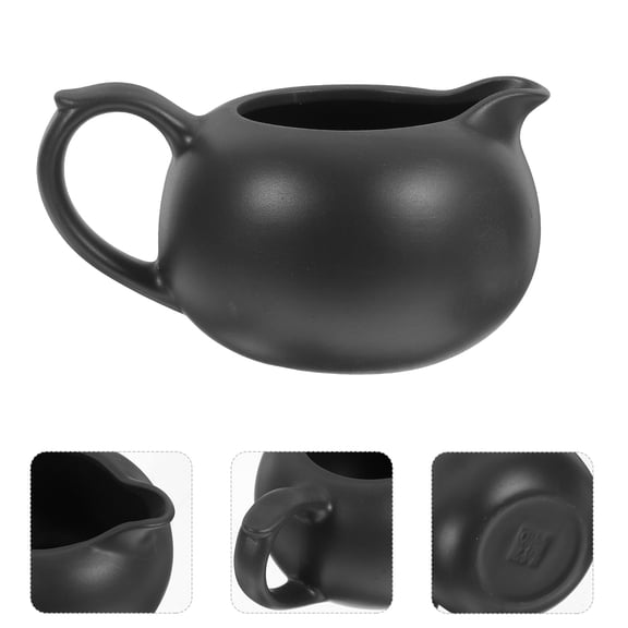 BESTYASH Black Ceramic Creamer Pitcher with Handle for Home and Restaurant