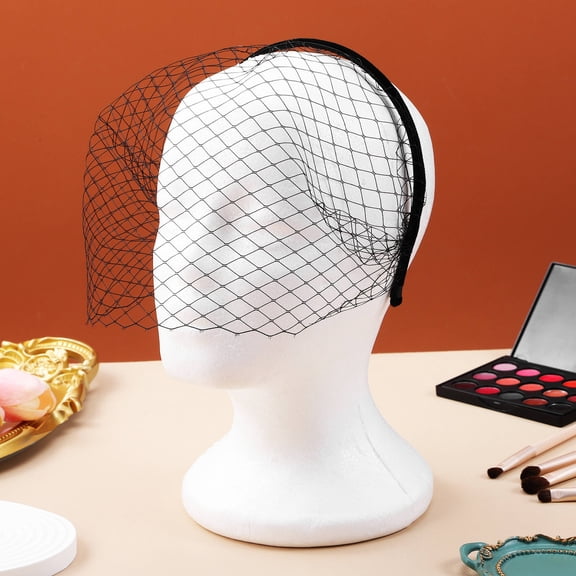 BESTYASH Lightweight Black Veil Headband with cate Hair Net for Sophisticated Event Wear