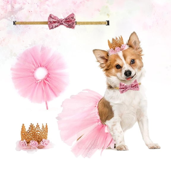 BESTYASH Dog Princess Crown Pink Gauze 1 Set