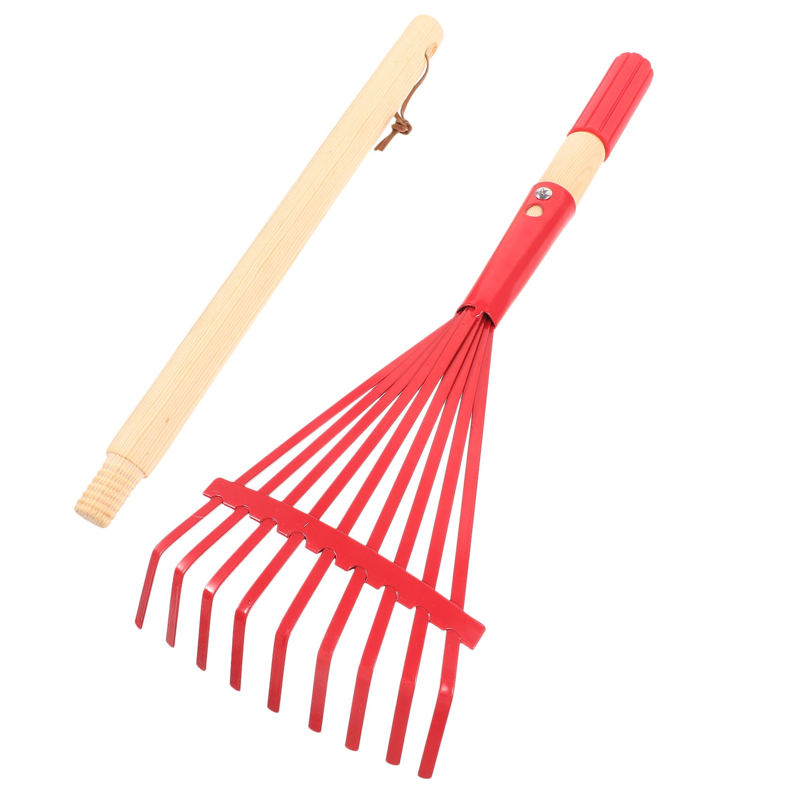 BESTYASH Comfortable Wooden Handle Red Lawn Rake Detachable for Easy ...