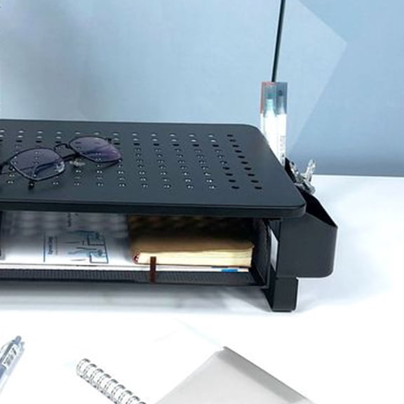 BESTYASH Computer Shelf Monitor Riser Support with Cooling Panel and Under Shelf Storage in Black
