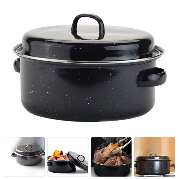 BESTYASH Convenient Black Enamel Cooking Pot with Wear Resistant Bottom for Home Roasting