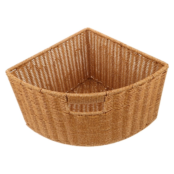 BESTYASH Light Brown Imitation Rattan Triangle Woven Corner Storage Basket for Home Organization