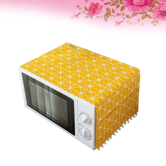 BESTYASH Cotton Microwave Oven Cover Yellow Fabric Protective Dust Shield with Vintage Design for Kitchen