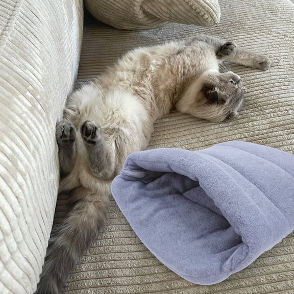 BESTYASH Cozy Light Grey Pet Sleeping Bag Bed with Triangular Tent Design, Perfect for Small Dogs and Cats