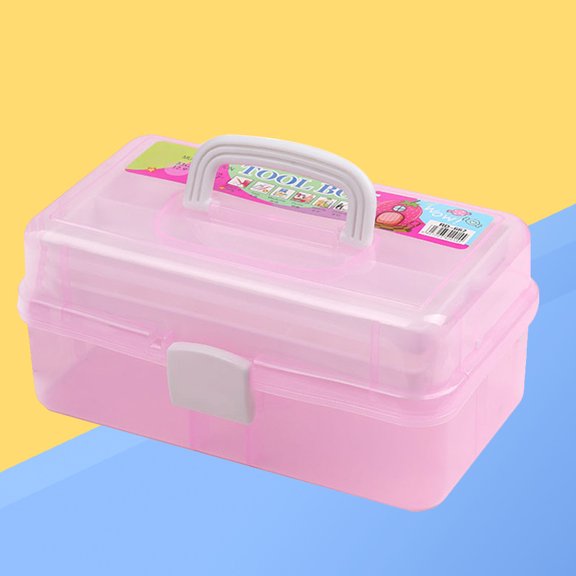 BESTYASH Craft Box Container in Pink with Compression Resistant Thick Plastic and Easy Carry Handle