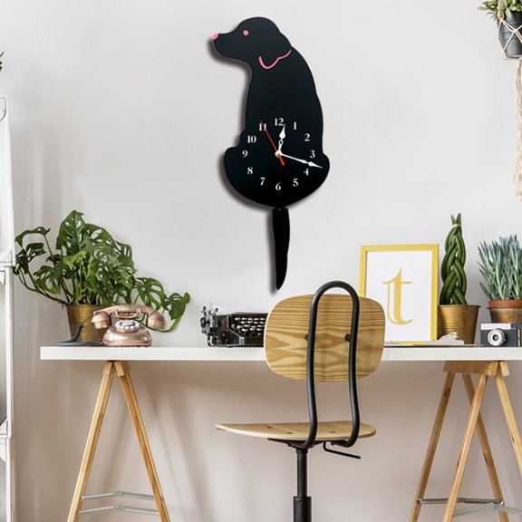 BESTYASH Creative Acrylic Wall Clock with Tail Wagging Labrador Dog Pattern for Home Decoration Black