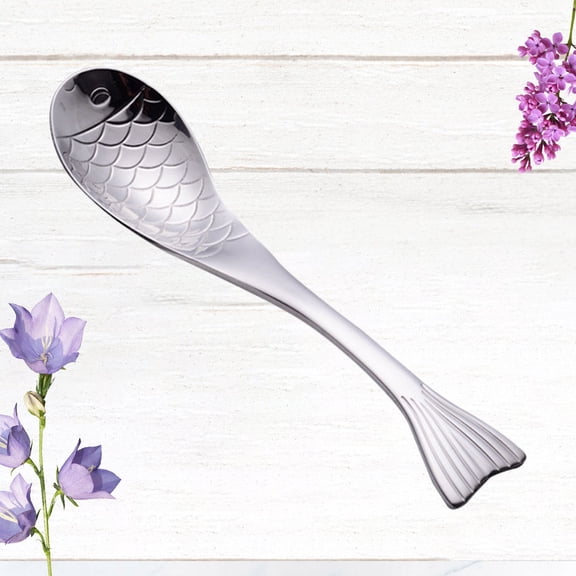 BESTYASH Plated Silver Stainless Steel Cooking Spoon Fish Shape Ladle with Smooth Rounded Edges