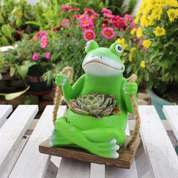 BESTYASH Creative Frog Swing Pendant Resin Garden Figurine for Patio Yard Decor