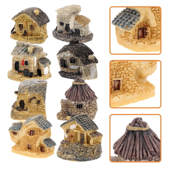 BESTYASH Creative Mini Resin Tiny House Ornament for Decorating Micro Landscape Garden 8Pcs