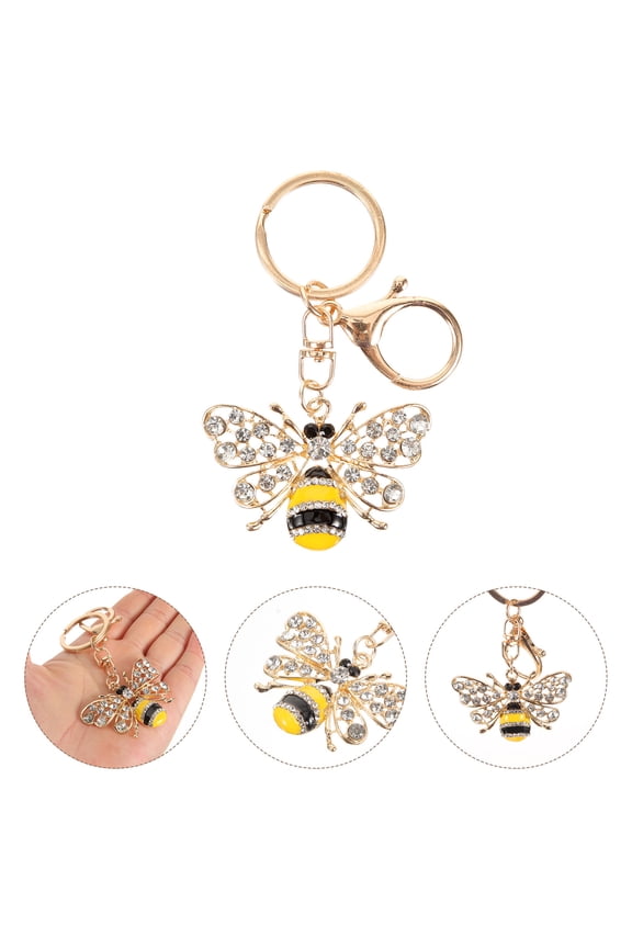 Creative Yellow Bee Keyring in Alloy Material with Rhinestone Embellishment for Backpack Or Bag